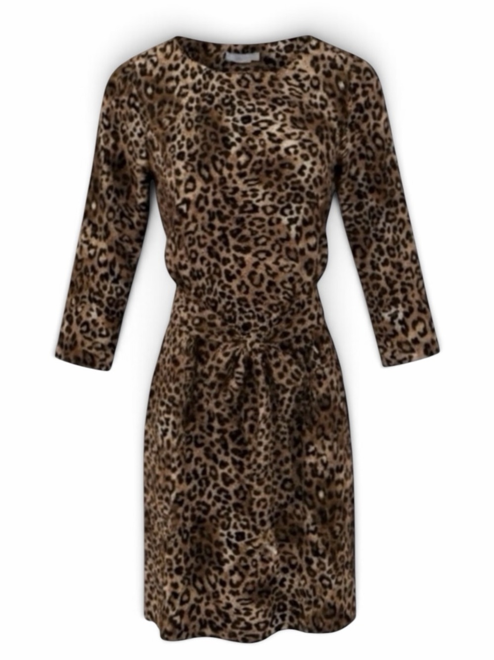 NEW H&M Brown and Black Leopard Print 3/4 Sleeve Tie-Waist Dress Size 4